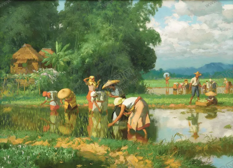 编号：68783810080524112670【酷图网】源文件下载-油画农民插画丰收插秧