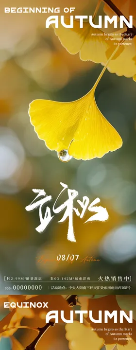 地产立秋秋分枫叶风景海报
