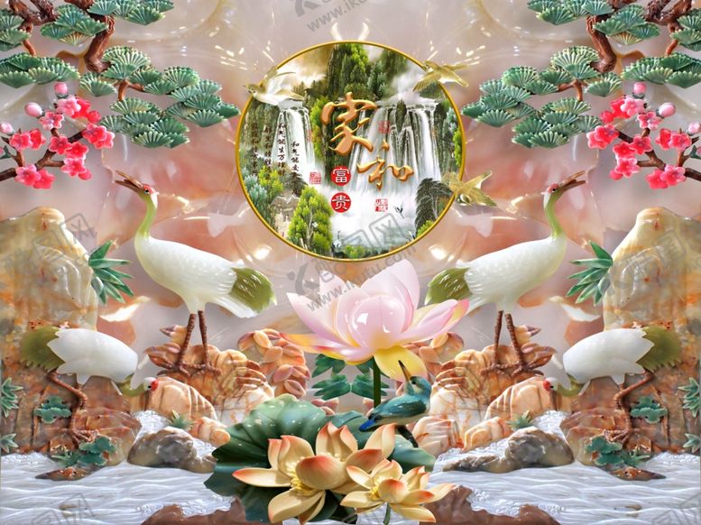 编号：56391310211257295440【酷图网】源文件下载-3D玉雕背景墙