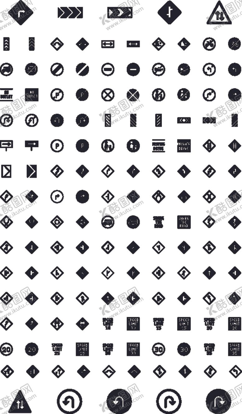 编号：12707310042047023572【酷图网】源文件下载-黑白交通警告标志