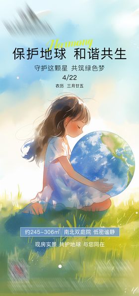 地产世界地球日插画海报