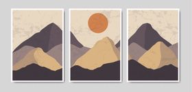三联几何风格山川挂画