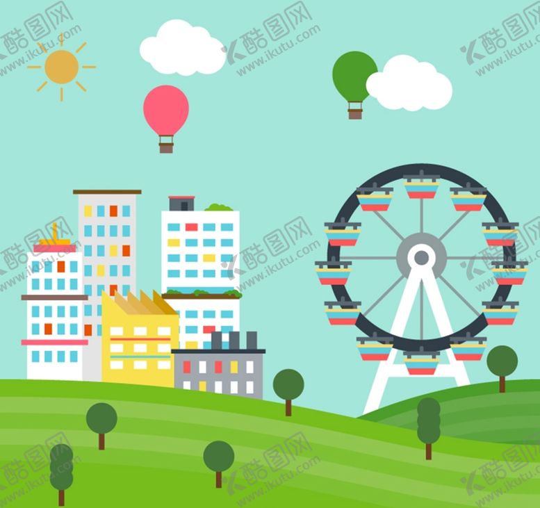 编号：74182901171247144811【酷图网】源文件下载-摩天轮与楼房矢量