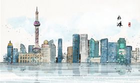 上海国风古风插画卡通背景