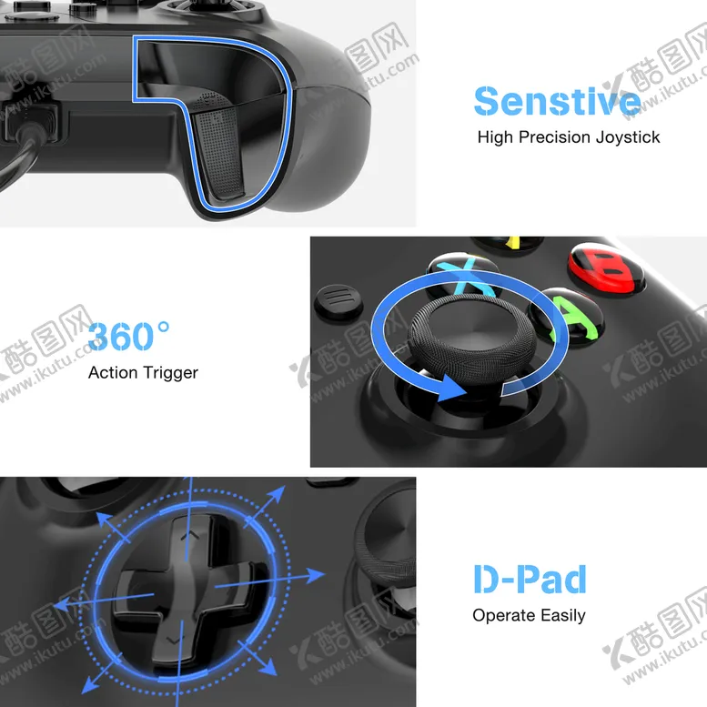 编号：99014010160529134527【酷图网】源文件下载-XBOX 有线手柄 细节图 