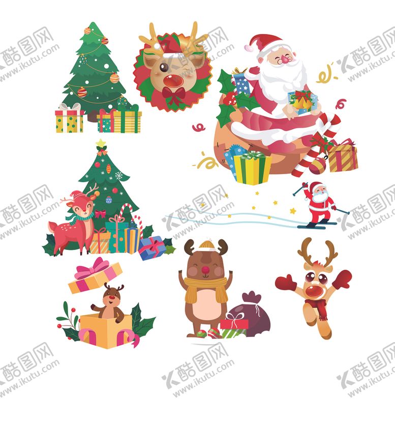 编号：44215210231303194919【酷图网】源文件下载-圣诞元素合集麋鹿圣诞树