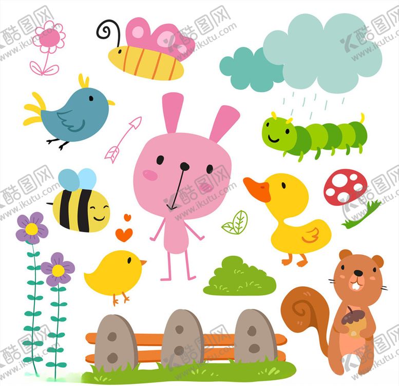 编号：37949310080409168589【酷图网】源文件下载-可爱卡通动物和昆虫