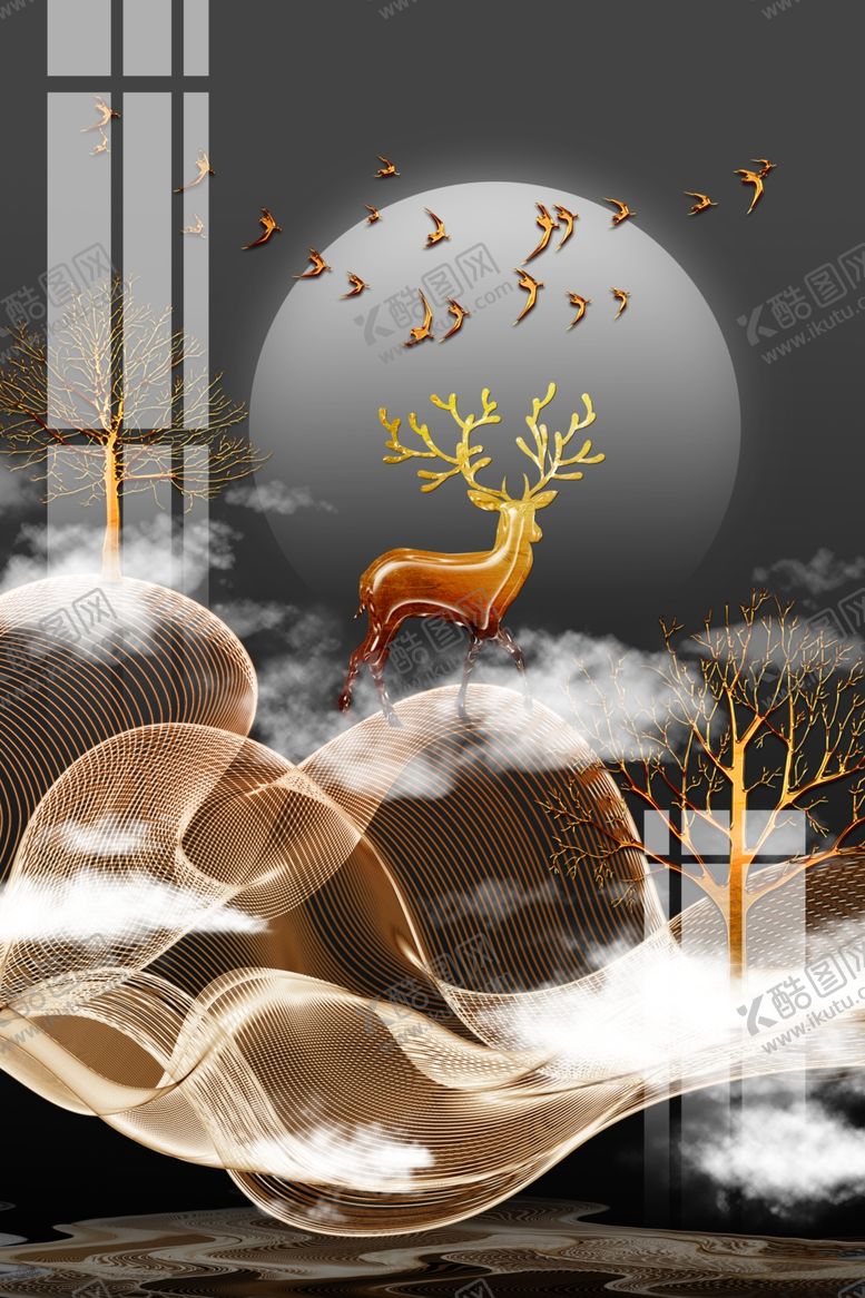 编号：71674609231239439562【酷图网】源文件下载-国风复古墙贴墙画壁画背景素材