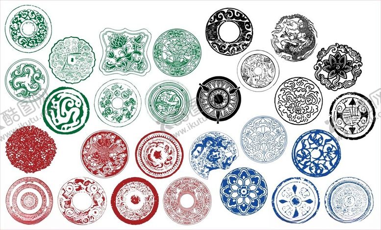 编号：48836211021455384060【酷图网】源文件下载-圆形花边边框传统图案花纹