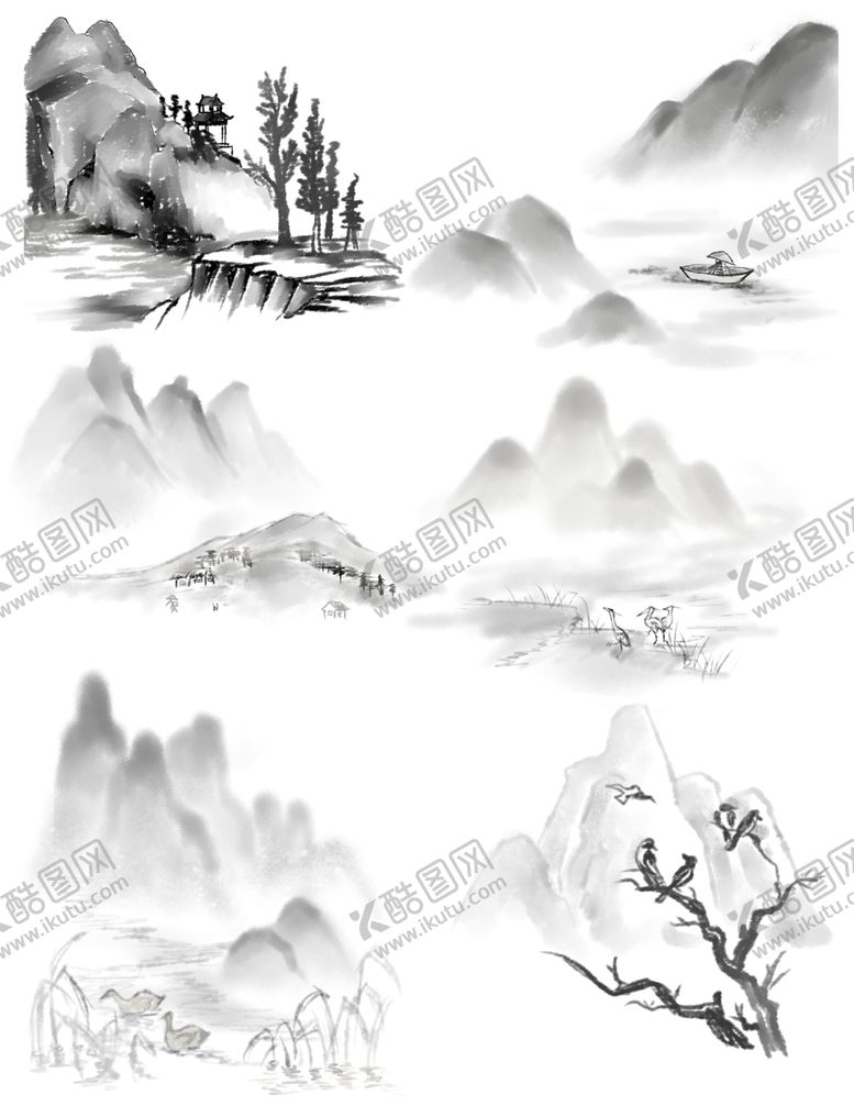 编号：16617306281543221022【酷图网】源文件下载-古风水墨山景