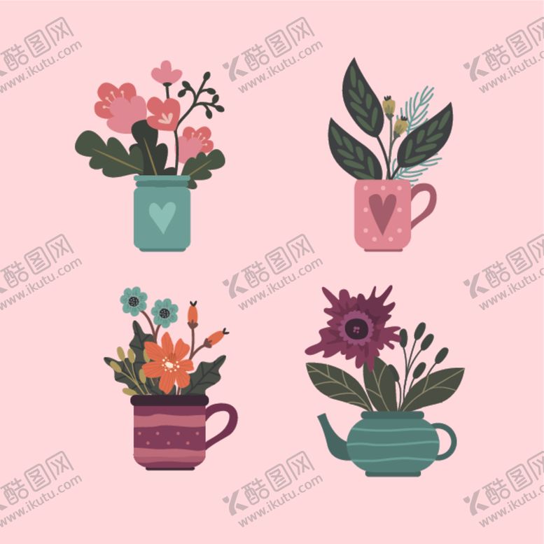 盆栽植物摆件花草元素装饰元素手绘