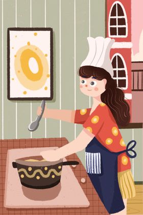 人物做饭场景插画