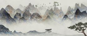 山水建筑传统国风古风插画背景