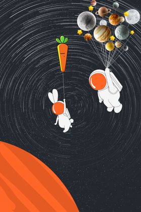 新中式星空宇航员卡通装饰画