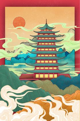 中国风插画单页素材潮