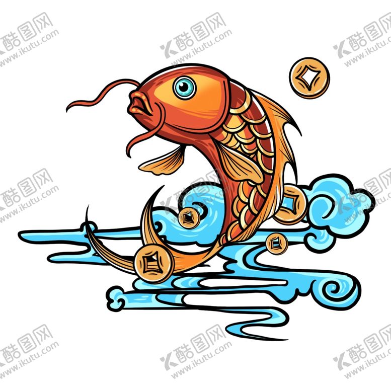 编号：94637605021616572105【酷图网】源文件下载-手绘国潮锦鲤