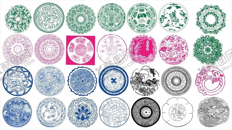 编号：13900911021445213981【酷图网】源文件下载-圆形花边边框传统图案花纹