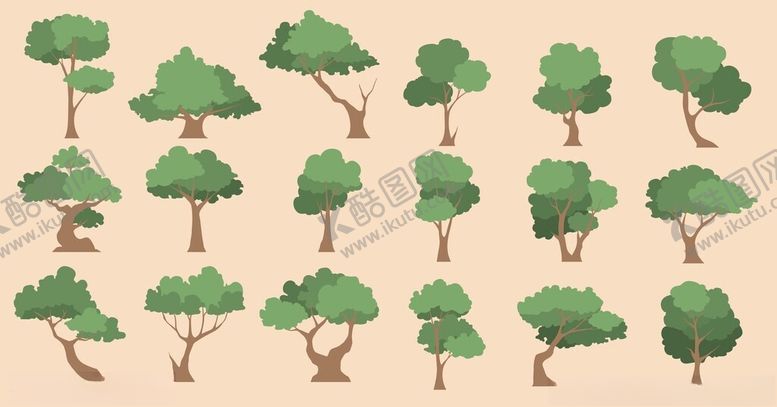编号：36218304040402209050【酷图网】源文件下载-多样卡通树木集合