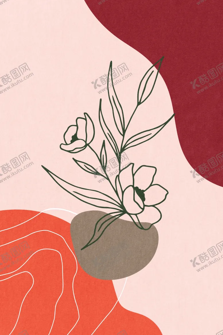 编号：60297301301409091706【酷图网】源文件下载-简约手绘花枝艺术挂画装饰画