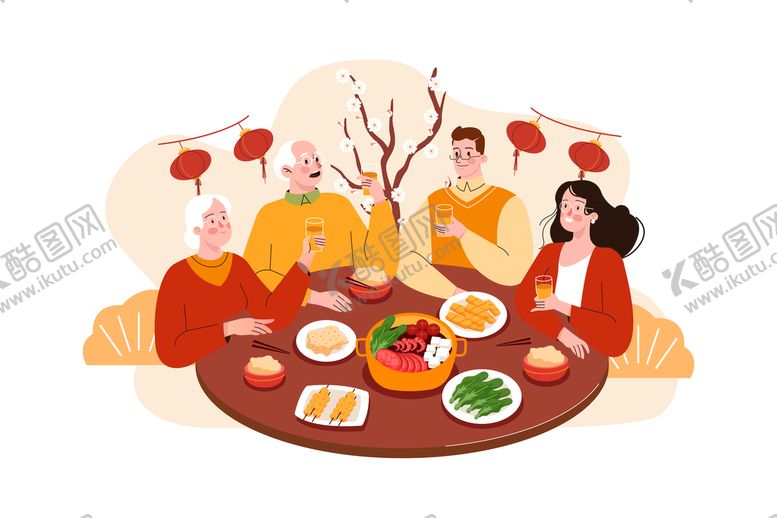编号：03861409180404281563【酷图网】源文件下载-年夜饭插画