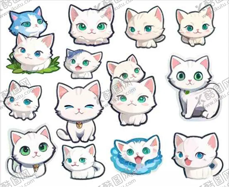 编号：68591601181658355876【酷图网】源文件下载-可爱猫猫矢量卡通形象贴纸设计
