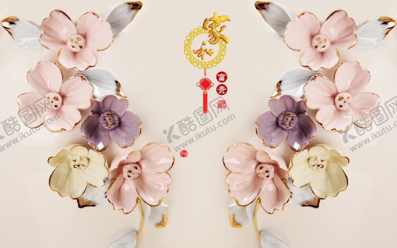 编号：48836110042344406091【酷图网】源文件下载-立体浮雕花朵背景墙