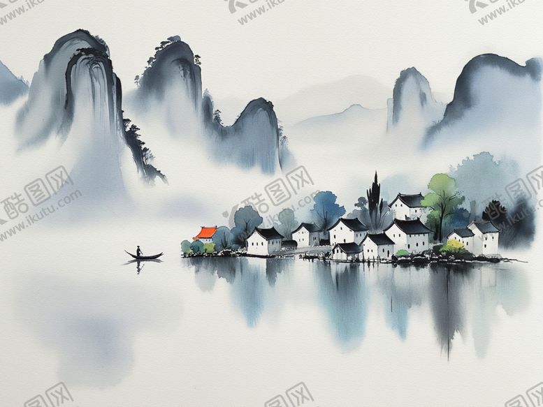 编号：68957501260541469265【酷图网】源文件下载-烟雨江南水乡国画