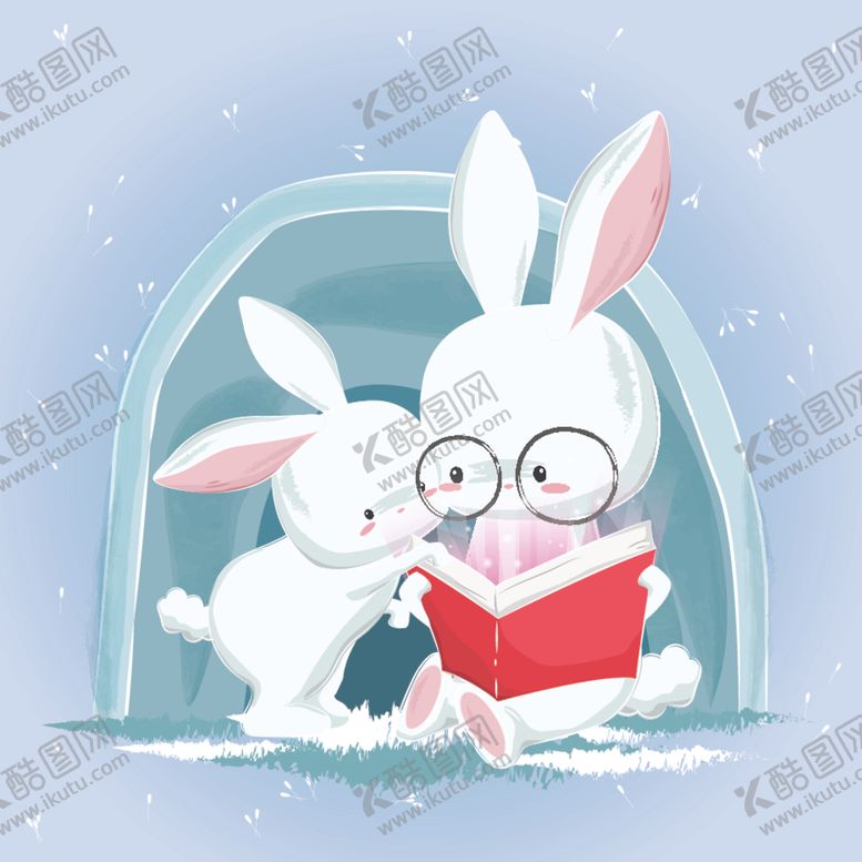 编号：48706109140323297639【酷图网】源文件下载-认真看书的小白兔子