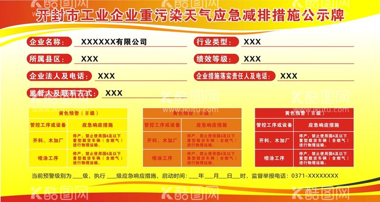 编号：86491412020536327673【酷图网】源文件下载-应急减排措施公示牌