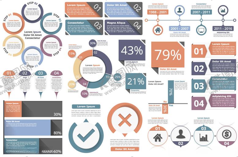 编号：36467411020425034776【酷图网】源文件下载-多样商务信息图表元素集