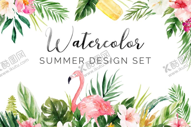 编号：24699809091839092966【酷图网】源文件下载-清新热带花草火烈鸟背景图片