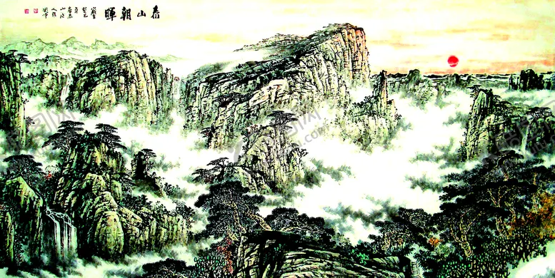 编号：12049309150205402309【酷图网】源文件下载-国画山水泰山朝晖江山如此多娇锦绣山河