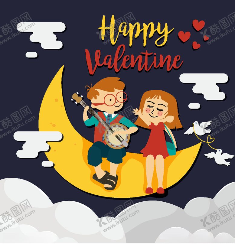 编号：21276110311933362308【酷图网】源文件下载-可爱情人节月亮上的情侣