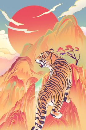 虎年插画海报新春国潮风大吉