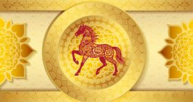 金色骏马贺岁新年插画
