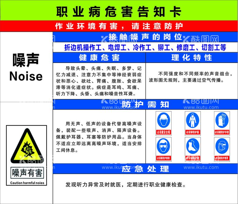 编号：44295011111700173530【酷图网】源文件下载-职业病危险危害告知卡 噪声.