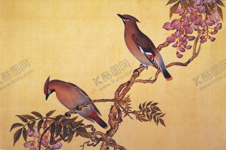 编号：13044505022024434165【酷图网】源文件下载-花枝工笔画复古传统背景素材