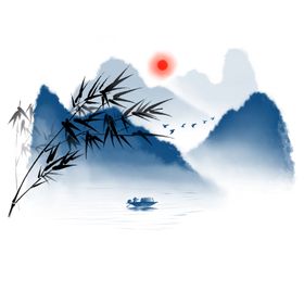 山水墨壁画中式墨墨画