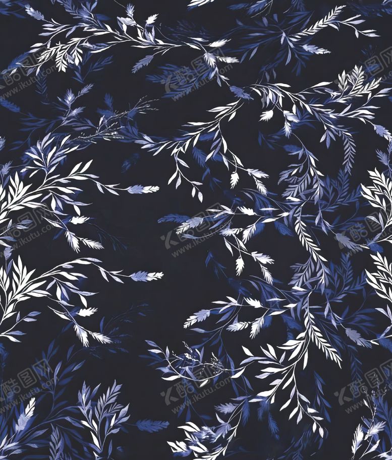 编号：69773504101346439843【酷图网】源文件下载-蓝白枝叶花纹图案