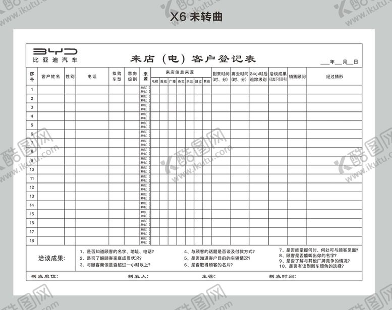 编号：89446011061359033853【酷图网】源文件下载-来电客户登记表