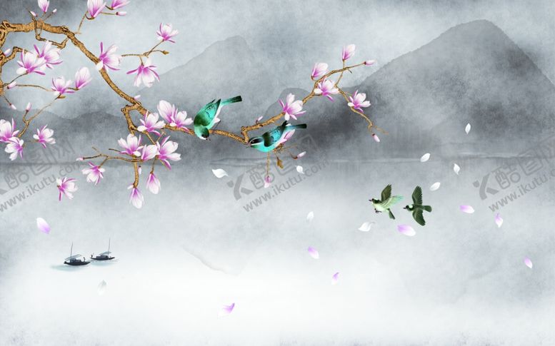 编号：60220809281848299341【酷图网】源文件下载-工笔花鸟背景墙装饰画