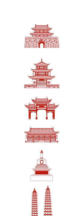 剪纸中国传统古建筑插画