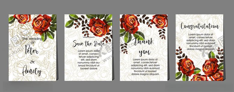 编号：57072611241343528983【酷图网】源文件下载-花卉婚礼请柬设计模板