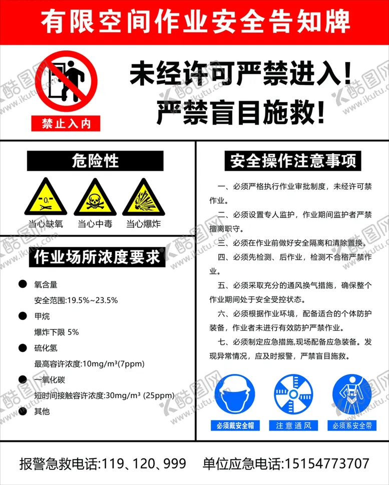 编号：80171012131742304283【酷图网】源文件下载-有限空间作业安全告知牌
