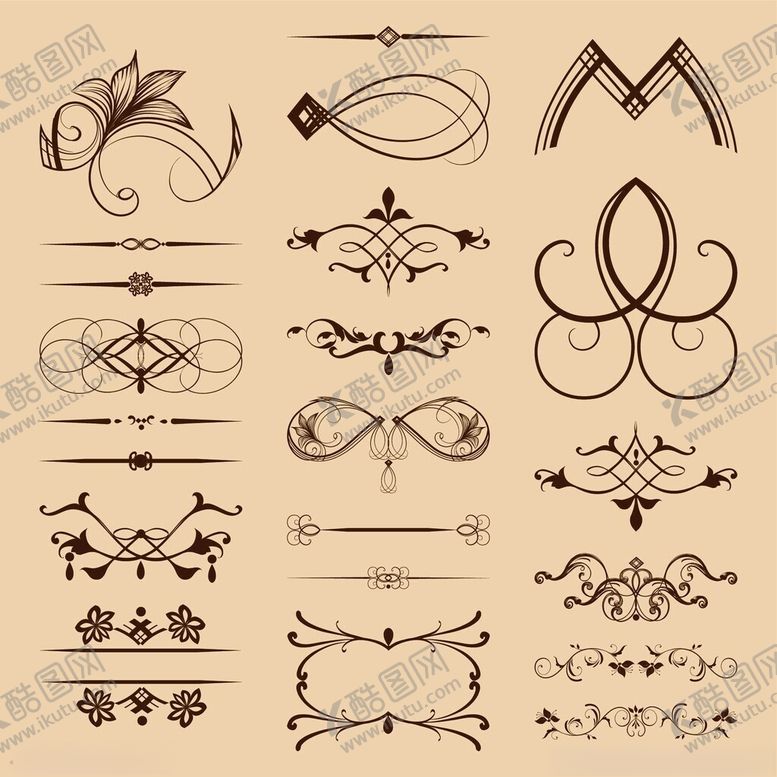 编号：12952911171521226525【酷图网】源文件下载-复古装饰性花纹设计元素