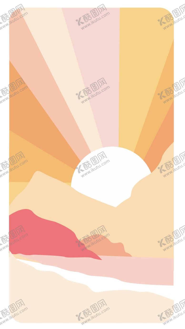 编号：23407509140847003462【酷图网】源文件下载-扁平暖色夕阳矢量手绘放射