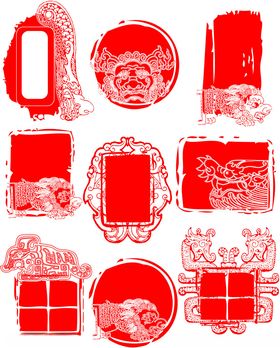 中式红色边框图案集合
