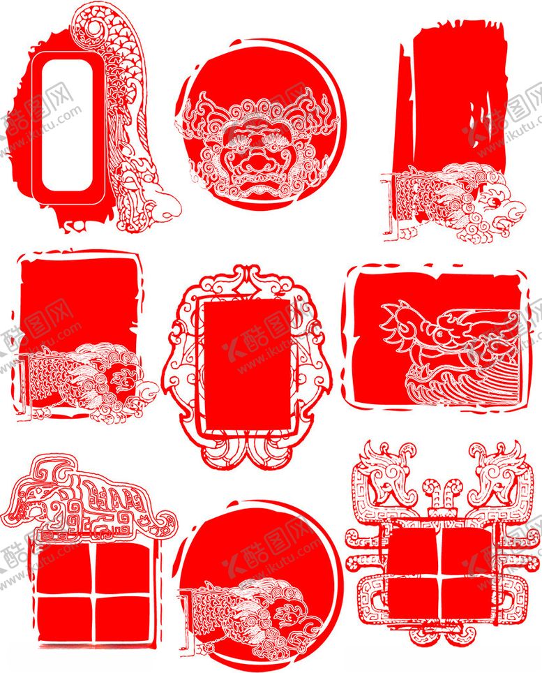 编号：71736911020350241535【酷图网】源文件下载-中式红色边框图案集合