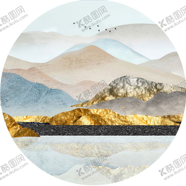 编号：13896510021423365326【酷图网】源文件下载-水墨山脉高清圆形挂画装饰画