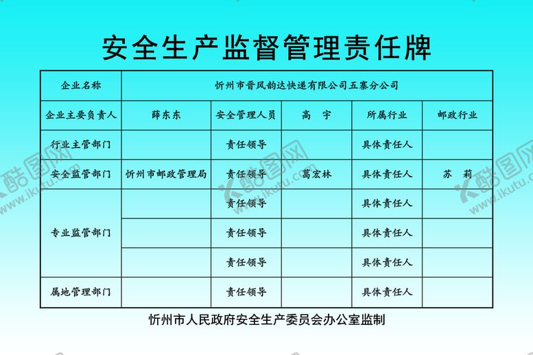 编号：20531410081245597692【酷图网】源文件下载-安全生产监督管理责任牌